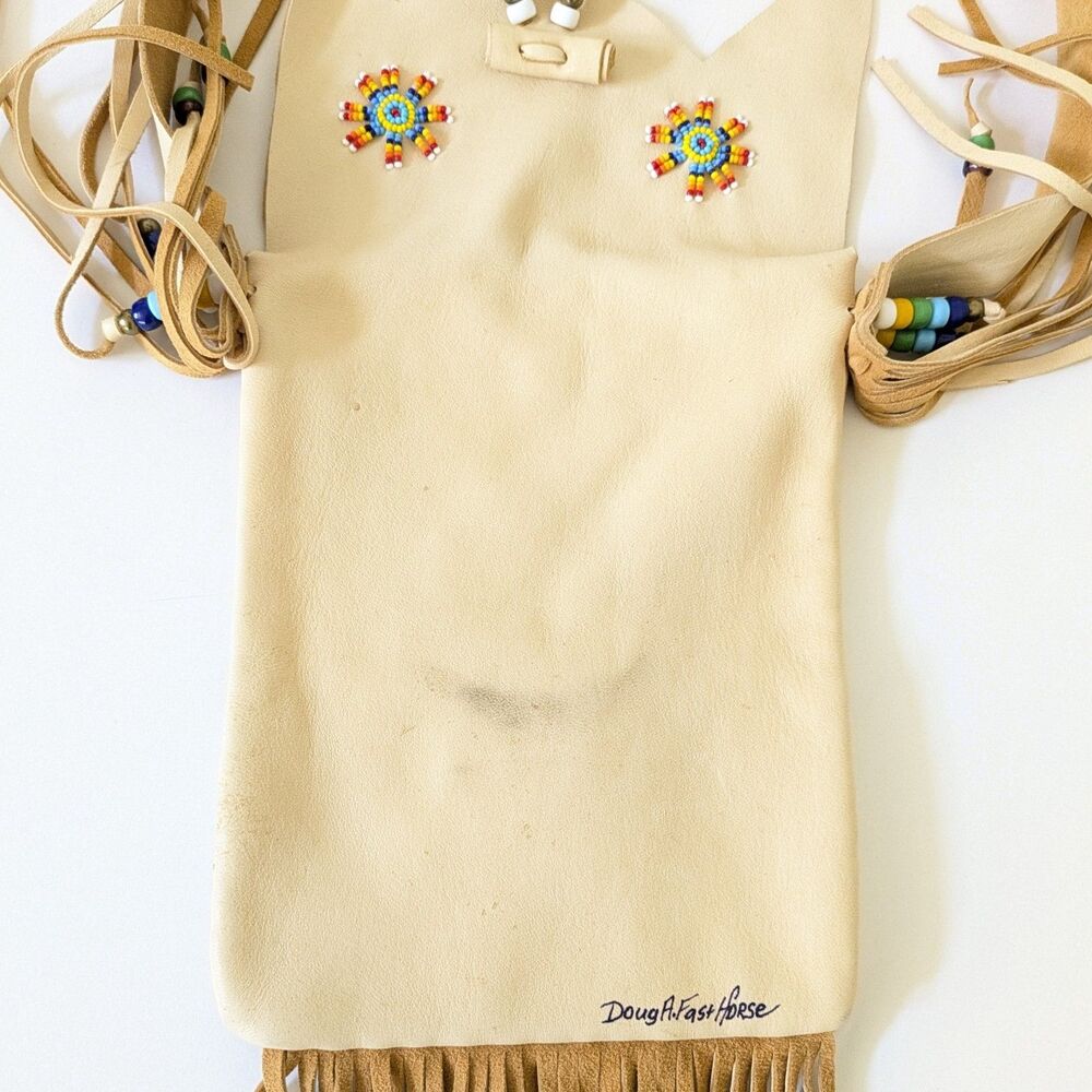 Doug Fast Horse Oglala Lakota Native American Beaded Leather Fringe Shoulder Bag - Picture 10 of 16